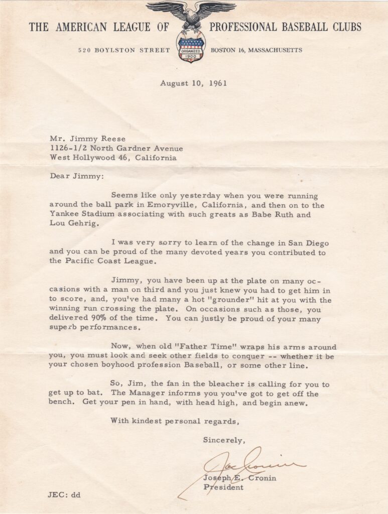 After more than 40 year in pro ball, Reese resigned as a PCL skipper in 1961; many thought his career in baseball was over