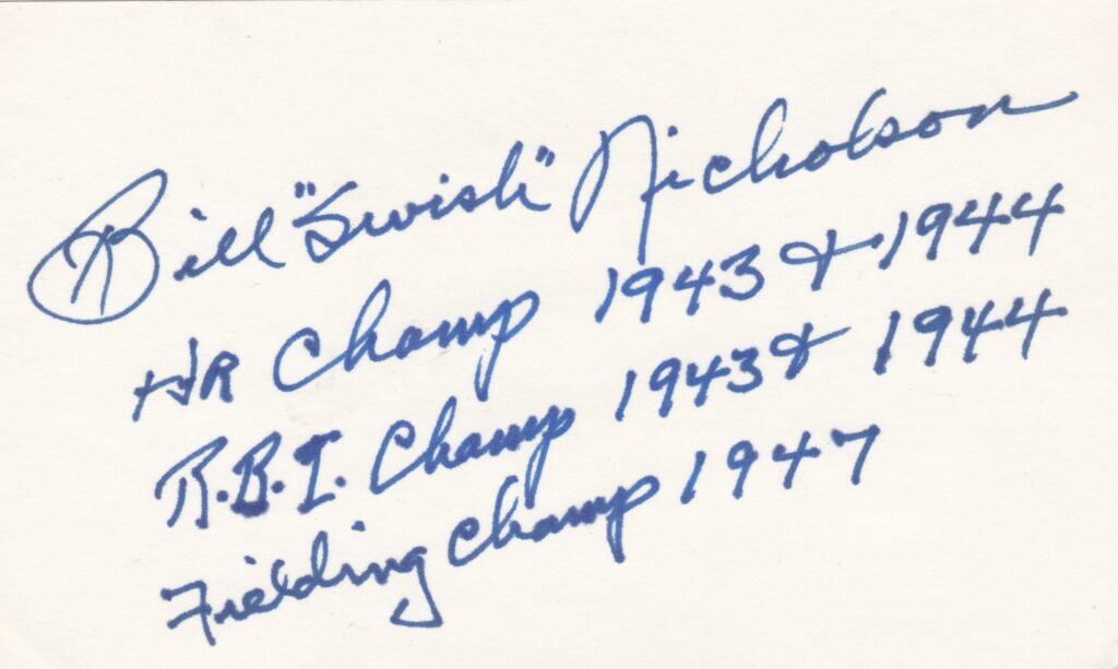 Bill Nicholson led the National League in homers and RBI in consecutive seasons