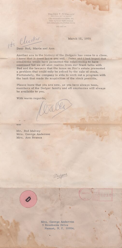 The O'Malley family gained sole ownership of the Dodger franchise in 1975