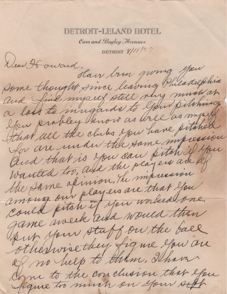 Here is Mack's historic letter to Ehmke dated August 11, 1929