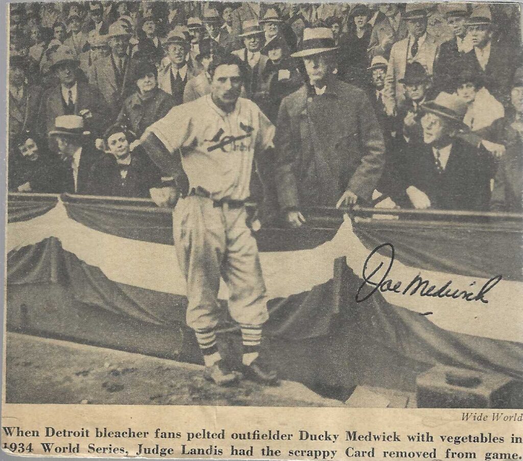 For his own safety Joe Medwick was ejected in Game 7 of the 1934 World Series