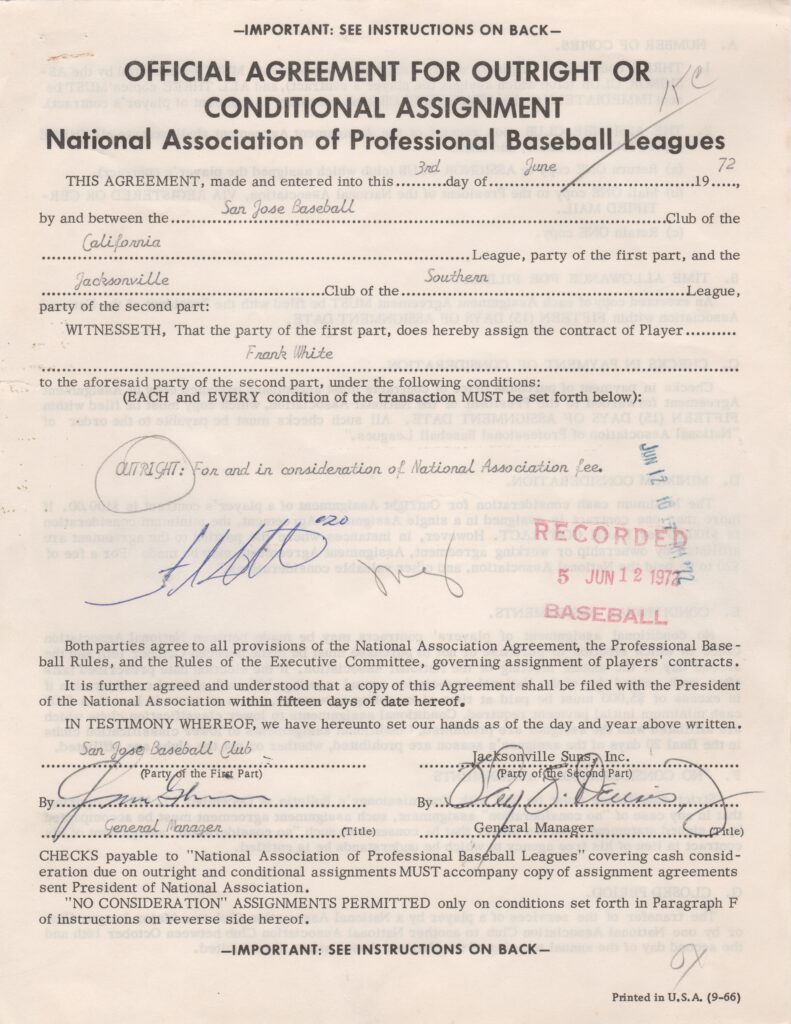 Frank White got his start in pro baseball at KC owner Ewing Kauffman's Royals Academy