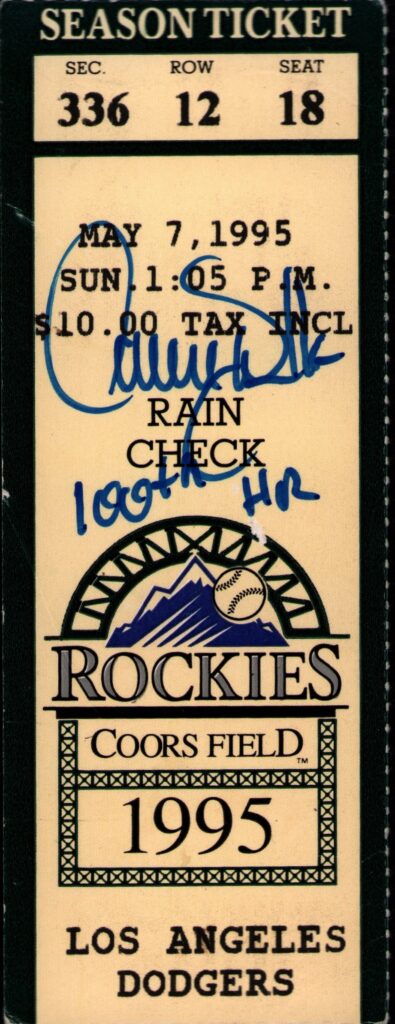 His first homer for the Rockies was off of Hideo Nomo and also the 100th of Larry Walker's career